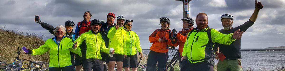 Cyclists at end of coast to coast