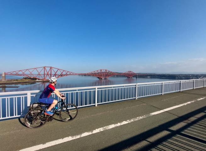 Cycling on the Forth Road bridge Edinburgh